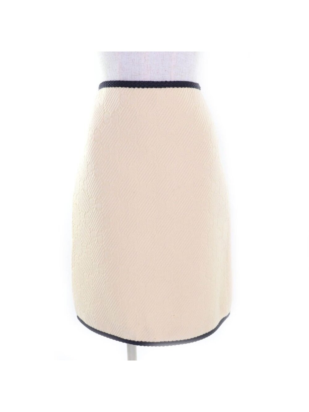 Gucci Silk Blend GG Pattern Knee-Length Wool Skirt Pencil Ivory Navy 36